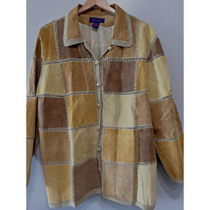 70s Patchwork Eclectic Grandpa western Artsy Leather Crochet Jacket Unisex ,2X